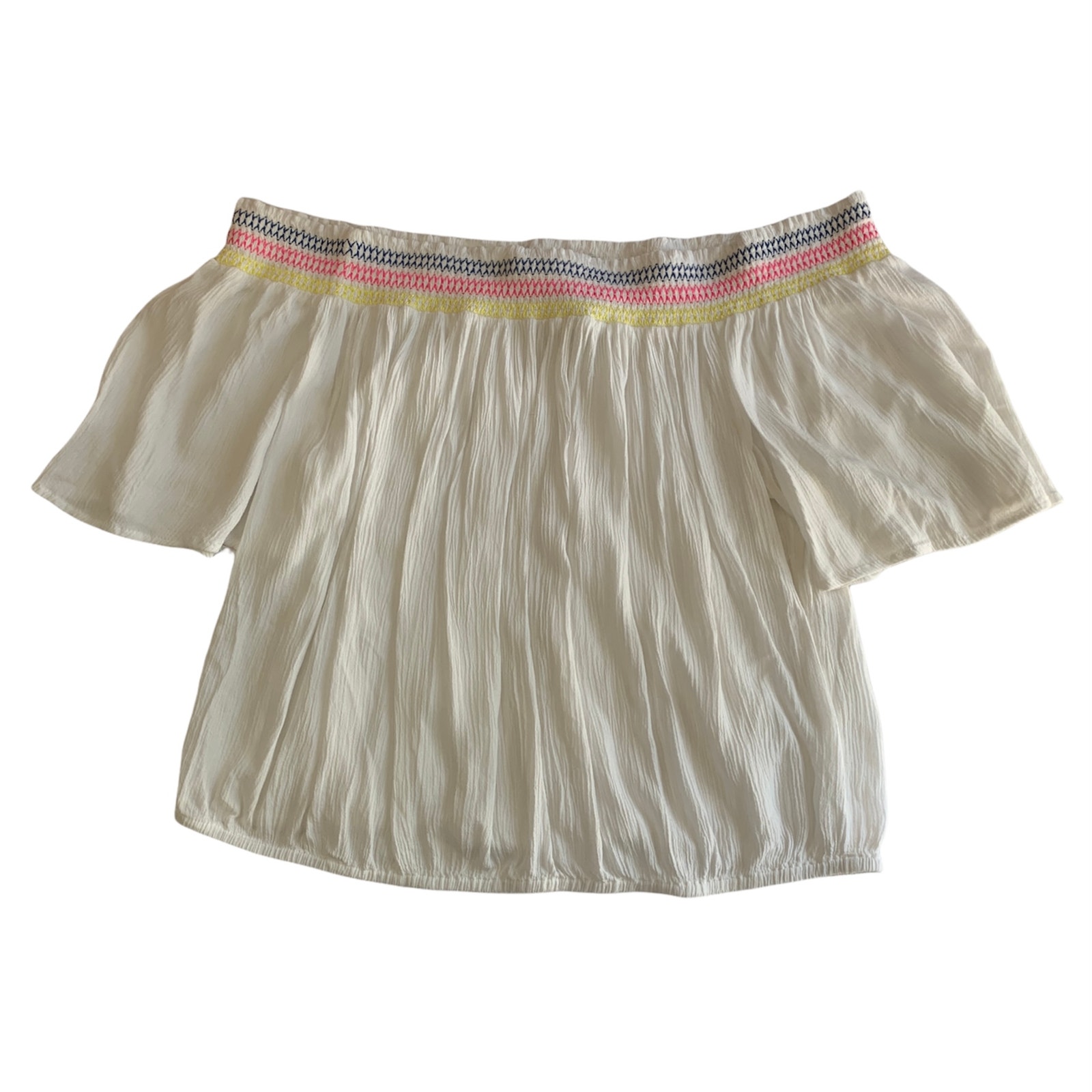 Arizona Jean Company White Colorful Off The Shoulder Short Sleeve Crop Top Xxl